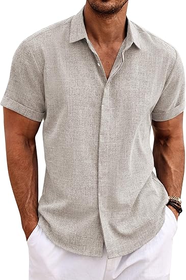 COOFANDY Men's Linen Shirts Short Sleeve Casual Shirts Button Down Shirt for Summer