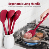 Silicone Kitchen Cooking Utensil - U - Taste 315℃ Heat Resistant BPA Free Seamless Solid & Slotted Turner and Spoon, Soup Ladle for Non - Stick Pan/Wok Cookware (Set of 5, Red)‎U - Taste