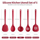 Silicone Kitchen Cooking Utensil - U - Taste 315℃ Heat Resistant BPA Free Seamless Solid & Slotted Turner and Spoon, Soup Ladle for Non - Stick Pan/Wok Cookware (Set of 5, Red)‎U - Taste