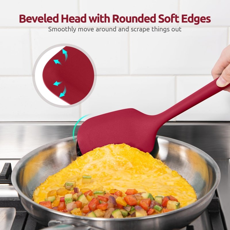 Silicone Kitchen Cooking Utensil - U - Taste 315℃ Heat Resistant BPA Free Seamless Solid & Slotted Turner and Spoon, Soup Ladle for Non - Stick Pan/Wok Cookware (Set of 5, Red)‎U - Taste