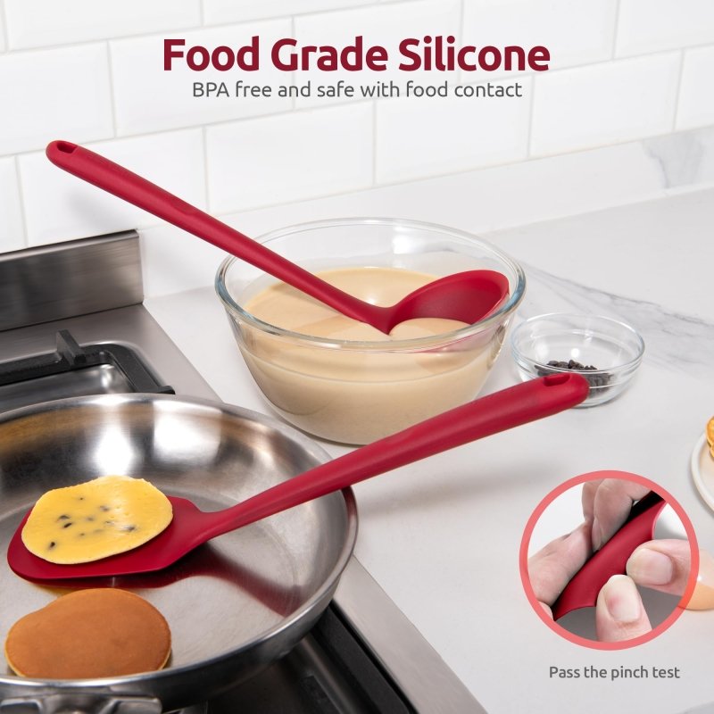 Silicone Kitchen Cooking Utensil - U - Taste 315℃ Heat Resistant BPA Free Seamless Solid & Slotted Turner and Spoon, Soup Ladle for Non - Stick Pan/Wok Cookware (Set of 5, Red)‎U - Taste