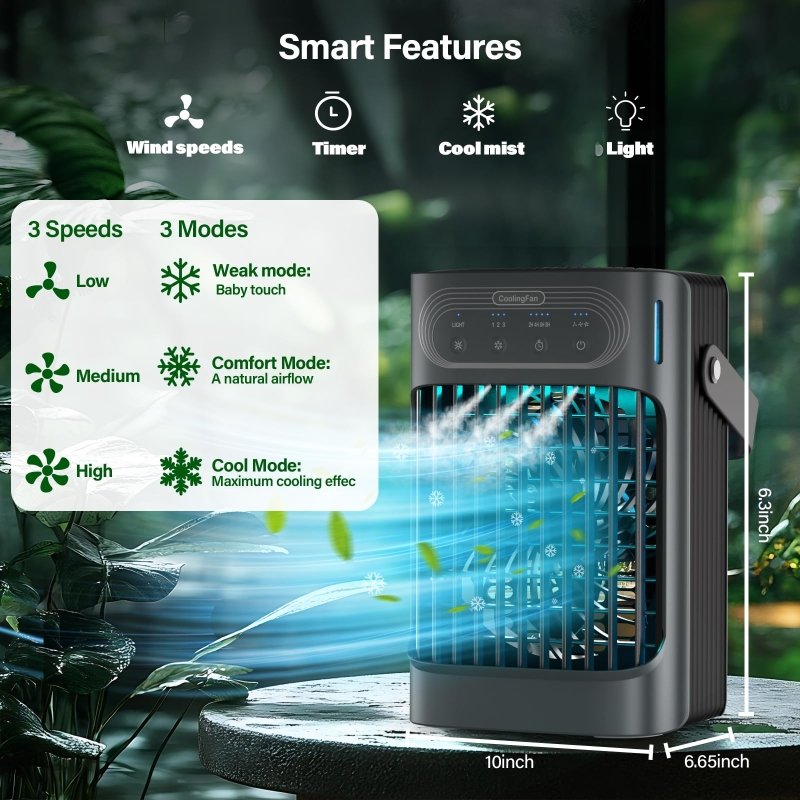 Small Portable Air Conditioner, LEAEYFE 3 Higher Speeds With 800ml Extra Large Water Tank, 120° Oscillating Mini Cooler Works Within 9 Feet, 2/8 Hour Timer,For Desk, Home, bed and Living RoomLEAEYFE