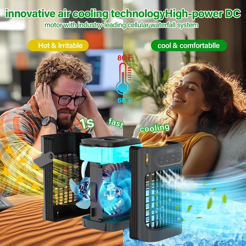 Small Portable Air Conditioner, LEAEYFE 3 Higher Speeds With 800ml Extra Large Water Tank, 120° Oscillating Mini Cooler Works Within 9 Feet, 2/8 Hour Timer,For Desk, Home, bed and Living RoomLEAEYFE