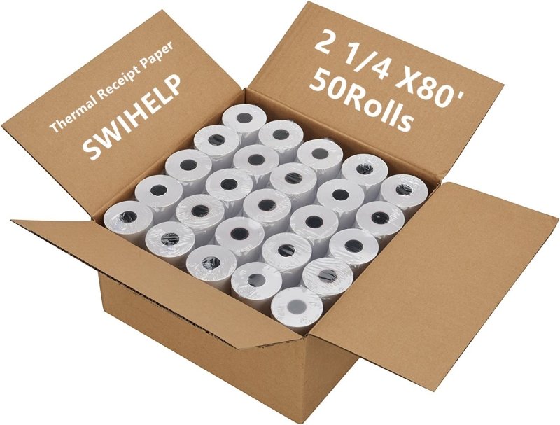 SWIHELP (50 Rolls) 57 x 50 Thermal Paper Receipt 2 1/4" Rolls Fits All POS Cash Registers Printers, Credit Card Terminals, Star Micronics SCP700, TSP100 BPA Free - BuyRegisterRolls‎SWIHELP