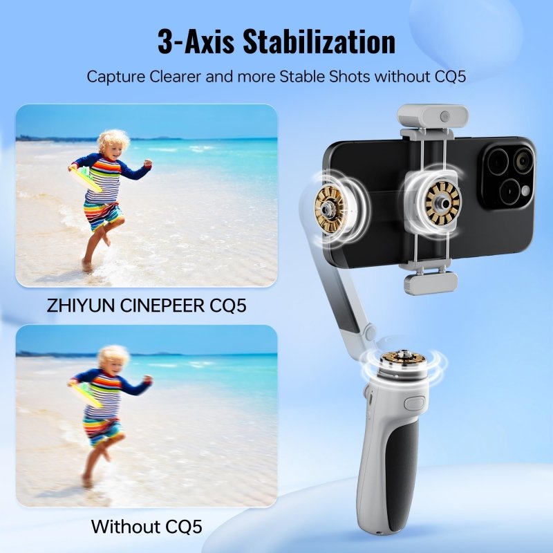 ZHIYUN CINEPEER CQ5 Combo 3 - Axis Stabilizer for iPhone, Android Smartphones with AI Face Tracking, Fill Light, Compact & Portable, 11 - Hour BatteryZHIYUN