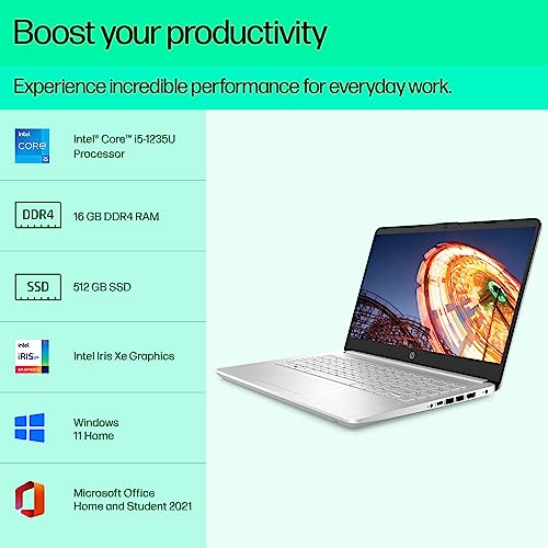 HP 14s, 12th Gen Intel Core i5 16GB RAM/512GB SSD 14-inch(35.6 cm) Micro-Edge, FHD Laptop/Intel Iris Xe Graphics/Alexa/Dual Speakers/Win 11/Backlit KB/MSO 2021/1.41 Kg, 14s-dy5005TU