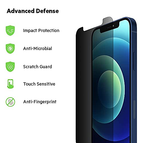 Belkin Privacy Tempered Glass for iPhone 12/12 Pro Screen Protector with Easy Application Tray