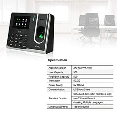 ZKTeco Biometric Fingerprint Time and Attendance Device with USB, InBuilt Software (SSR)- LX15