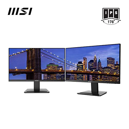 MSI PRO MP243 23.8 Inch Full HD Office Monitor - 1920 x 1080 IPS Panel, 75 Hz, Eye-Friendly Screen, Built-in Speakers, Accessory Slot, HDMI, DP