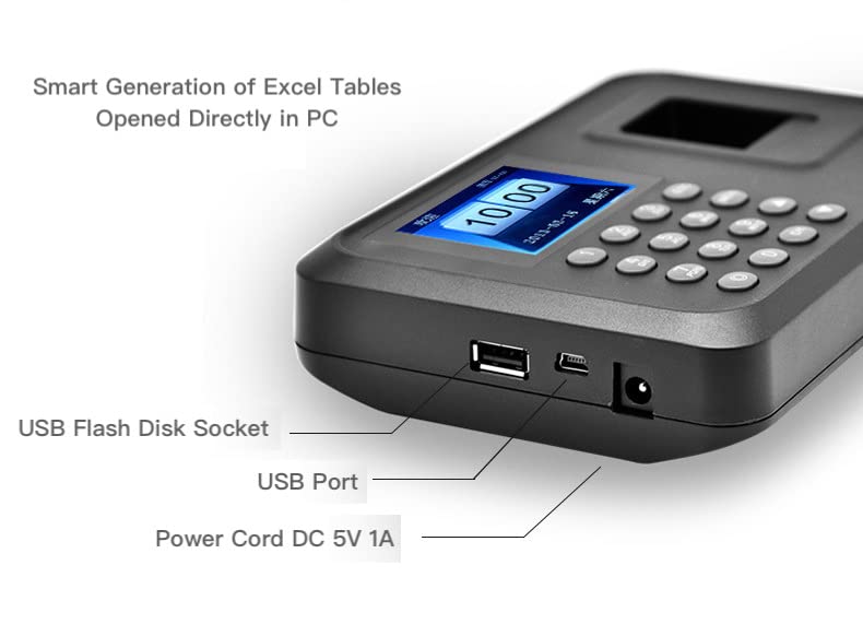 Biometric Fingerprint Time Clock Intelligent Attendance Machine Password Attendance Check Device Employee Clock-in Recorder 2.4" LCD Screen