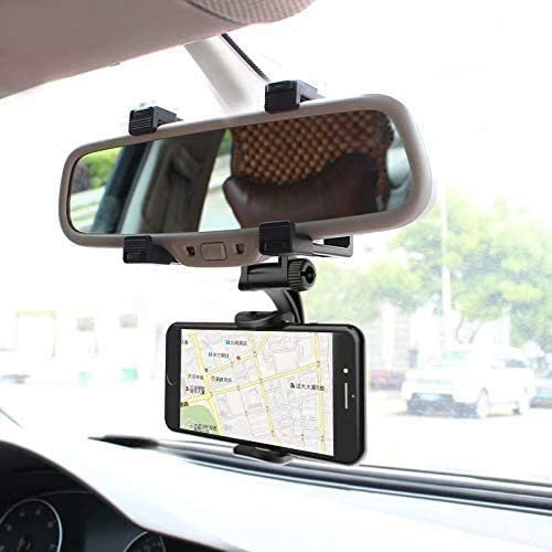 360 Rotation Adjustable Car Rearview Mirror Mount Phone Holder GPS Stand Universal Navigate Support Automobile Data Recorder Bracket Easy to Install Applicable to 99% of Car Models