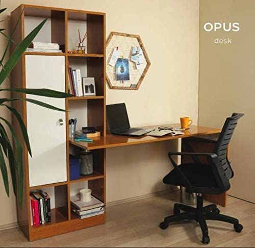 Home Canvas Opus Computer Desk with storage and book case ideal for Home Office, Teak color