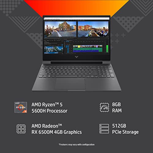 HP Victus Gaming Laptop AMD Ryzen 5 5600H 15.6 inch(39.6 cm) FHD IPS Gaming Laptop (8GB RAM/512GB SSD/AMD Radeon RX 6500M Graphics(4GB GDDR6)/144Hz/9ms Response time/Backlit KB/B&O/Win 11),15-fb0777AX