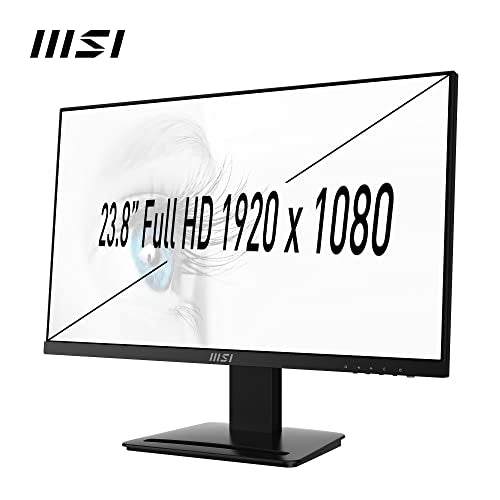 MSI PRO MP243 23.8 Inch Full HD Office Monitor - 1920 x 1080 IPS Panel, 75 Hz, Eye-Friendly Screen, Built-in Speakers, Accessory Slot, HDMI, DP