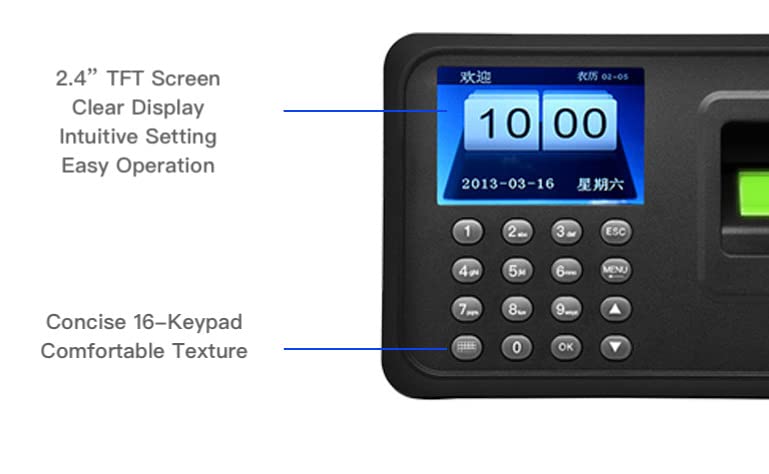 Biometric Fingerprint Time Clock Intelligent Attendance Machine Password Attendance Check Device Employee Clock-in Recorder 2.4" LCD Screen