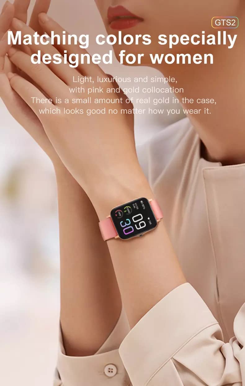 Stylish Smart Watch for Ladies Women Girls Boys Kids Teens Men with Blood Pressure Monitor Fitness Tracker Call and Message Notification (Pink)