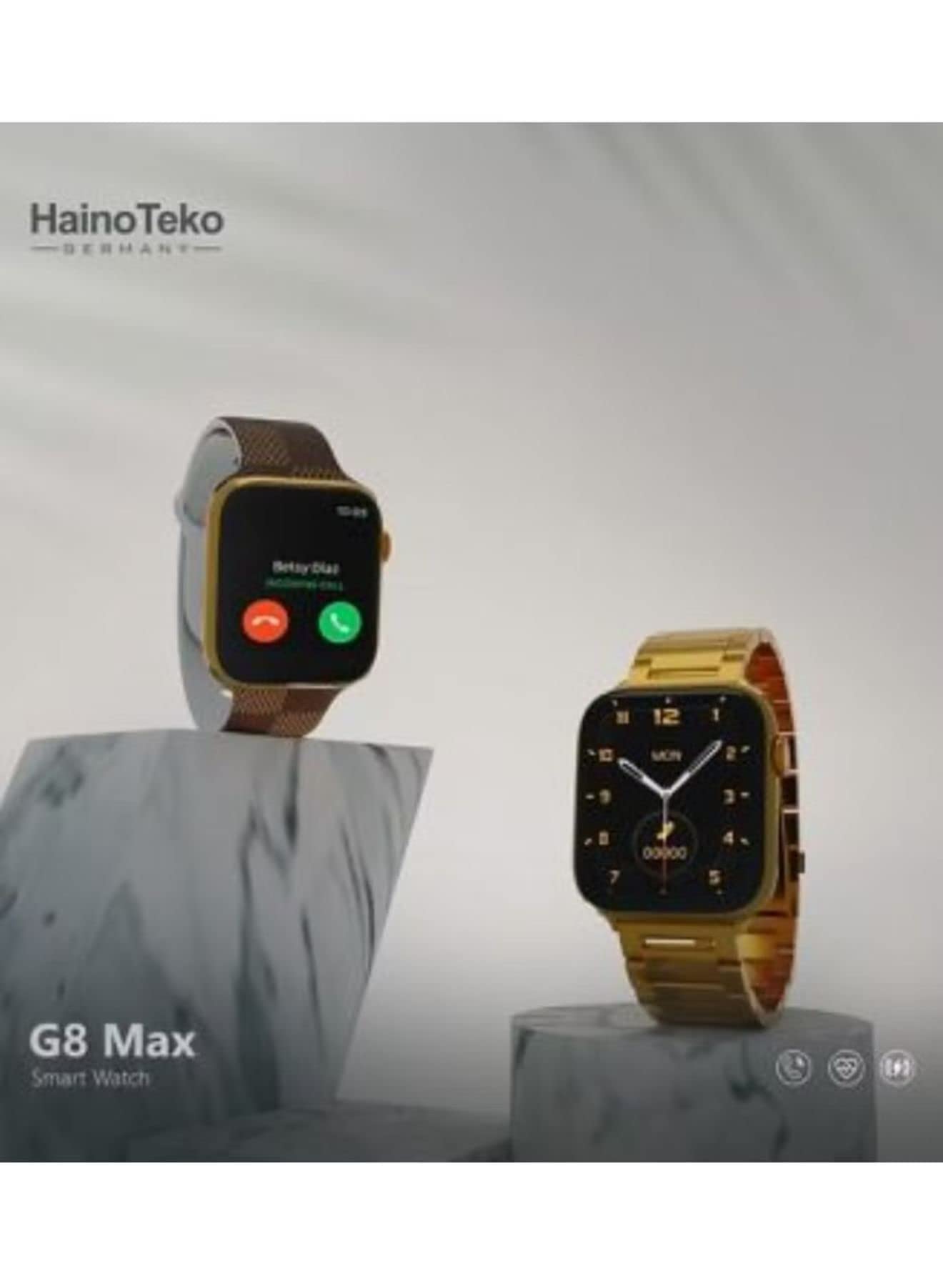 Haino Teko Germany G8 Max Golden Edition Smart Watch 45mm, Bluetooth Call, Wireless Charging, One Extra Strap