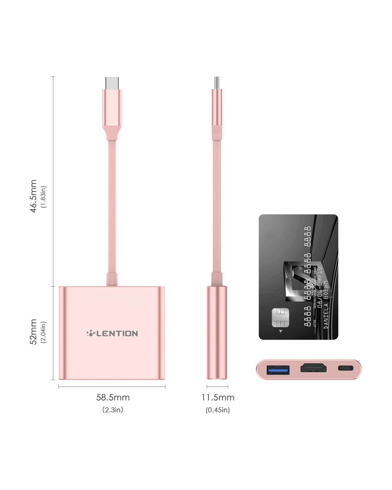 LENTION 3-in-1 USB C Hub with 100W Type C Power Delivery, USB 3.0 & 4K HDMI Adapter Compatible 2022-2016 MacBook Pro, New Mac Air/Surface, More, Stable Driver Certified (CB-C14, Rose Gold)