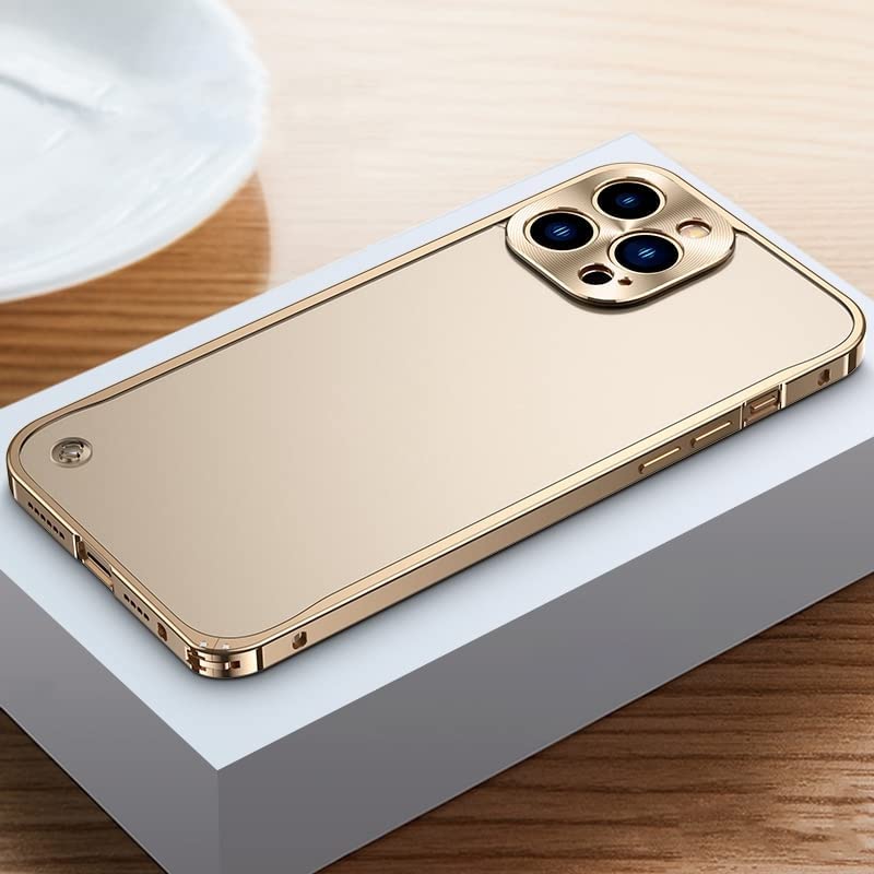 Metal Frame Frosted Shockproof Phone Case For iPhone 14 Pro (Gold)