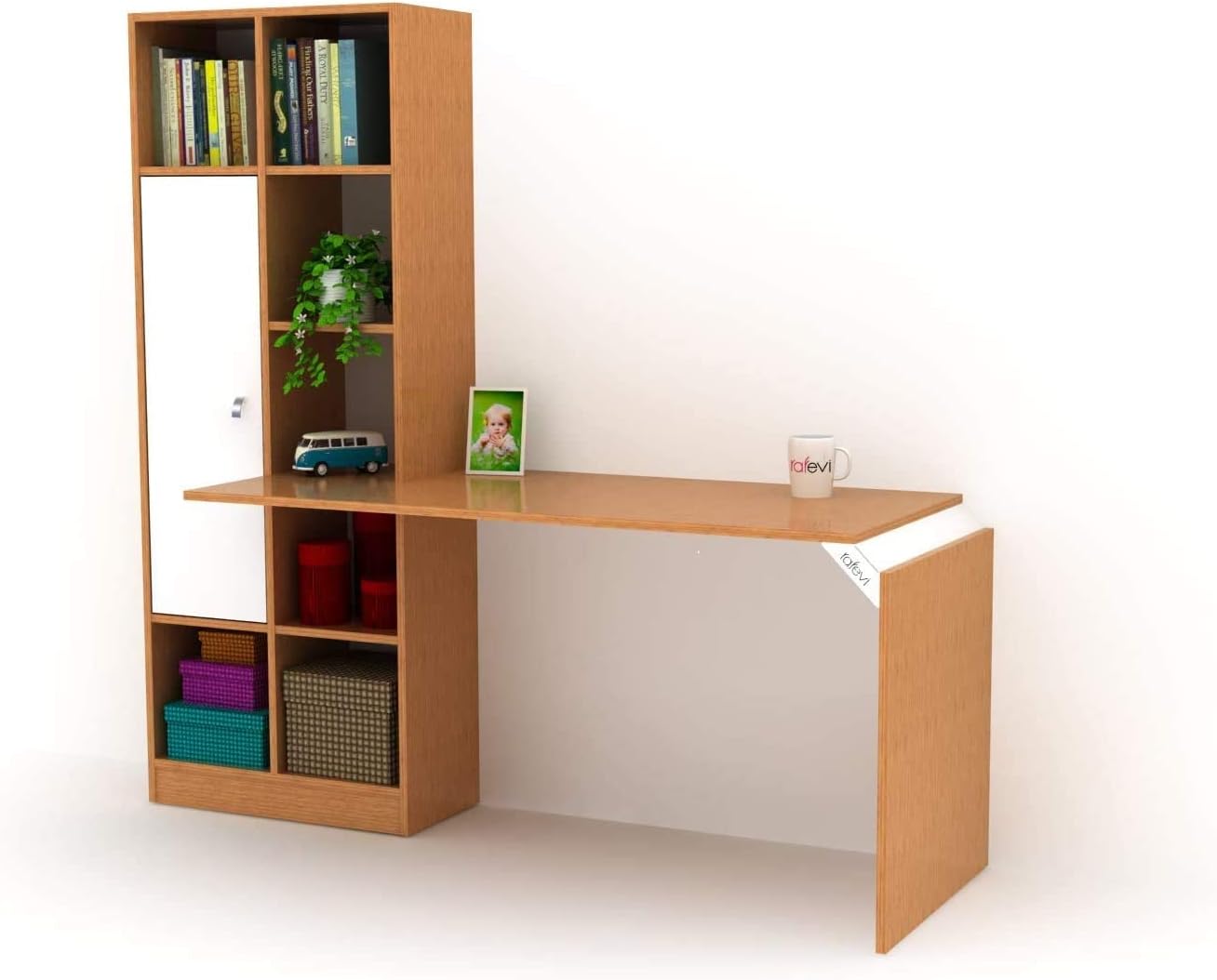 Home Canvas Opus Computer Desk with storage and book case ideal for Home Office, Teak color