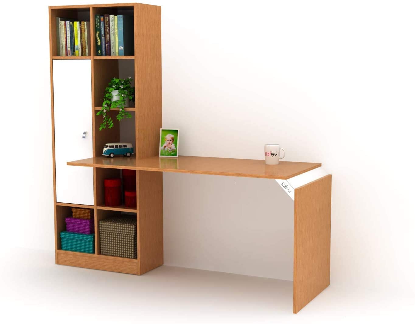 Home Canvas Opus Computer Desk with storage and book case ideal for Home Office, Teak color