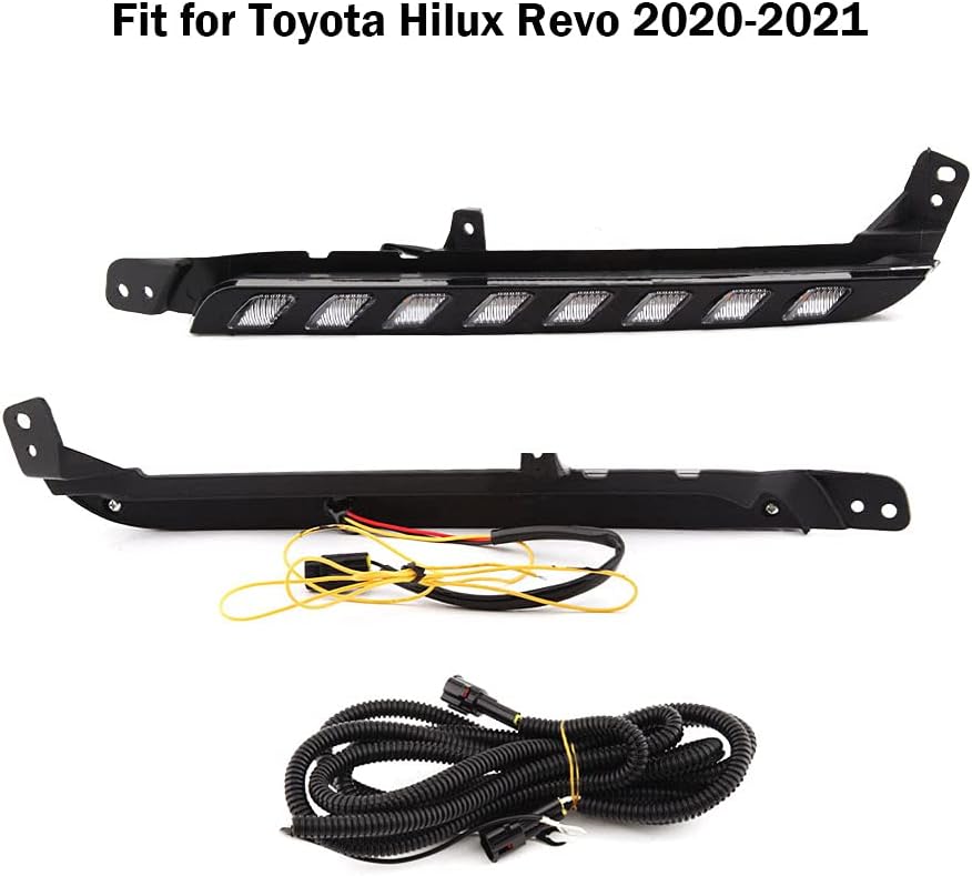 VGETTING Daytime Running Light For Toyota Hilux Revo Rocco 2020 2021 Replacement Dynamic Yellow Turn Signal Lamp Hilux LED Daylight Bar with Wiring Harness