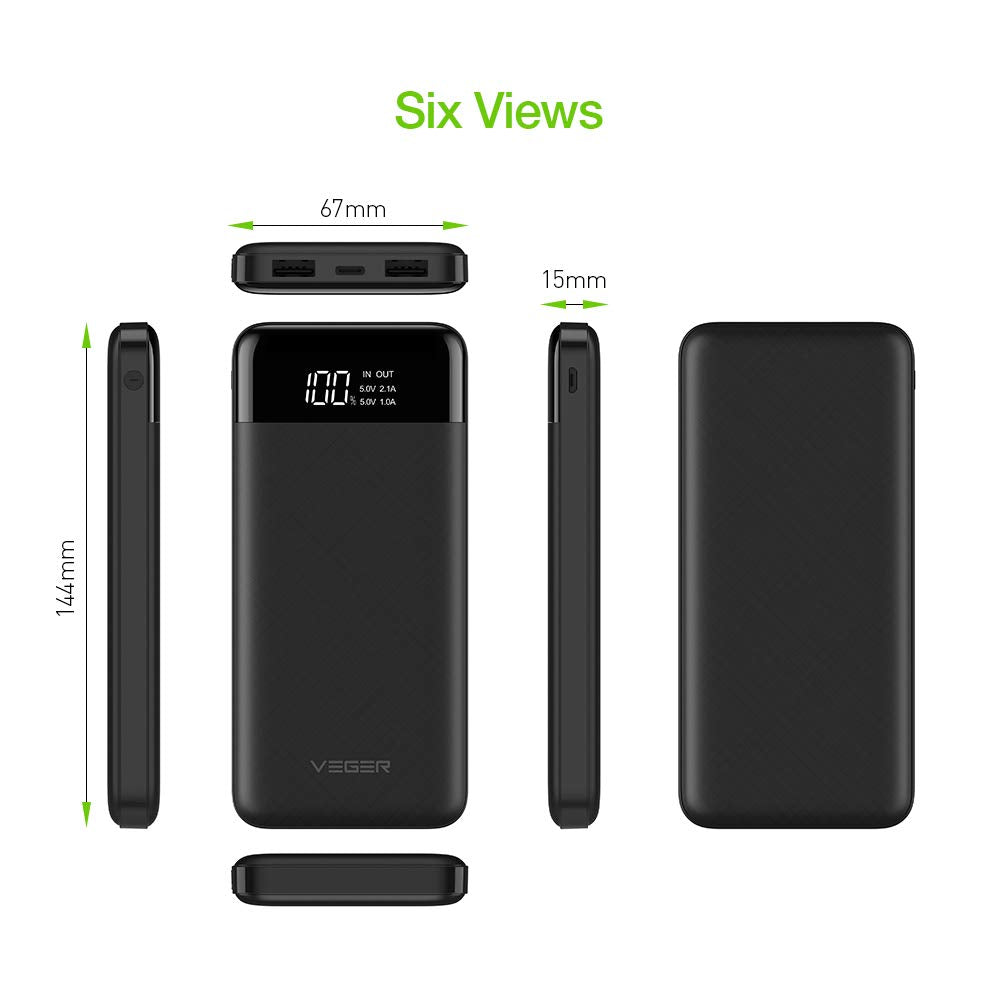 VEGER Slim power bank 10000mAh li-polymer external battery charge, LCD display portable power bank for IPhone,Samsung,Huawei and etc