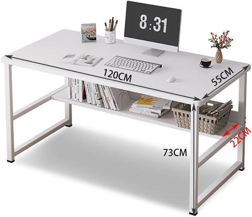 Computer Table with Bookshelf, Home Office Desk Gaming Writing Study Table White 120x55x73cm-FBW120