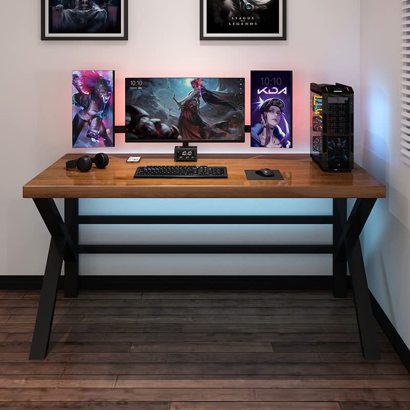 Home desk, antique wood computer desk, sturdy metal desk, gaming desk oak solid wood (60 x 120 cm, k-legs)