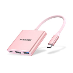 LENTION 3-in-1 USB C Hub with 100W Type C Power Delivery, USB 3.0 & 4K HDMI Adapter Compatible 2022-2016 MacBook Pro, New Mac Air/Surface, More, Stable Driver Certified (CB-C14, Rose Gold)