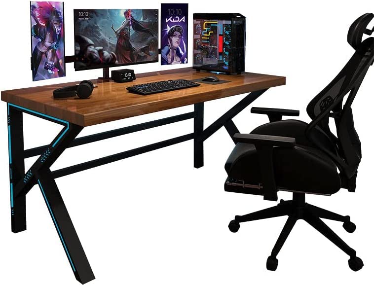 Home desk, antique wood computer desk, sturdy metal desk, gaming desk oak solid wood (60 x 120 cm, k-legs)