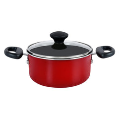 Prestige 12 Piece Non stick cookware Set | Cookware set induction base | Non Stick Cooking Pan Set | Saucepan and Casserole Set with Glass Lid | Color Red