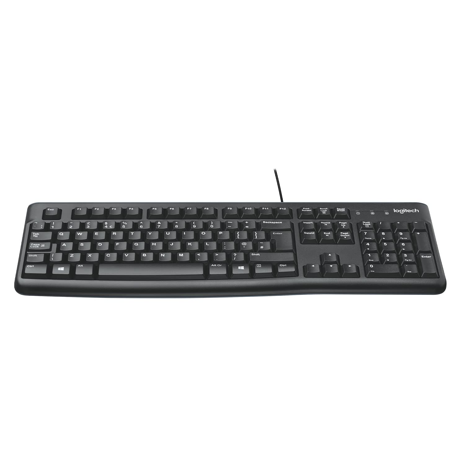 Logitech K120 Wired Keyboard for Windows, USB Plug and Play, Full Size, Spill Resistant, Curved Space bar PC / Laptop, English Layout Black