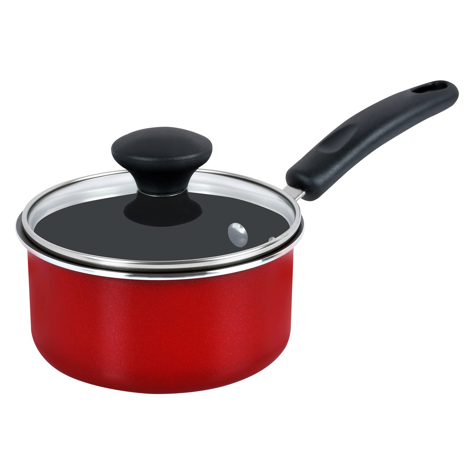 Prestige 12 Piece Non stick cookware Set | Cookware set induction base | Non Stick Cooking Pan Set | Saucepan and Casserole Set with Glass Lid | Color Red