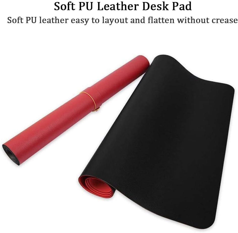 Large Desk Pad, Non Slip Pu Leather Mouse Pad Waterproof Protector, Dual Side Use Writing Mat For Office Home, 80Cm X 40Cm, Black&Red, Bonshine