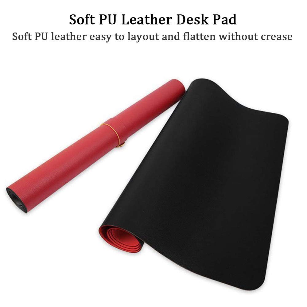 Large Desk Pad, Non Slip Pu Leather Mouse Pad Waterproof Protector, Dual Side Use Writing Mat For Office Home, 80Cm X 40Cm, Black&Red, Bonshine