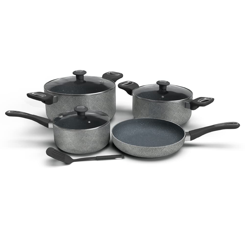 DELICI ACS8HE 8Pcs Nonstick Granite Cookware Set with 5 layer Super Coating, Medium