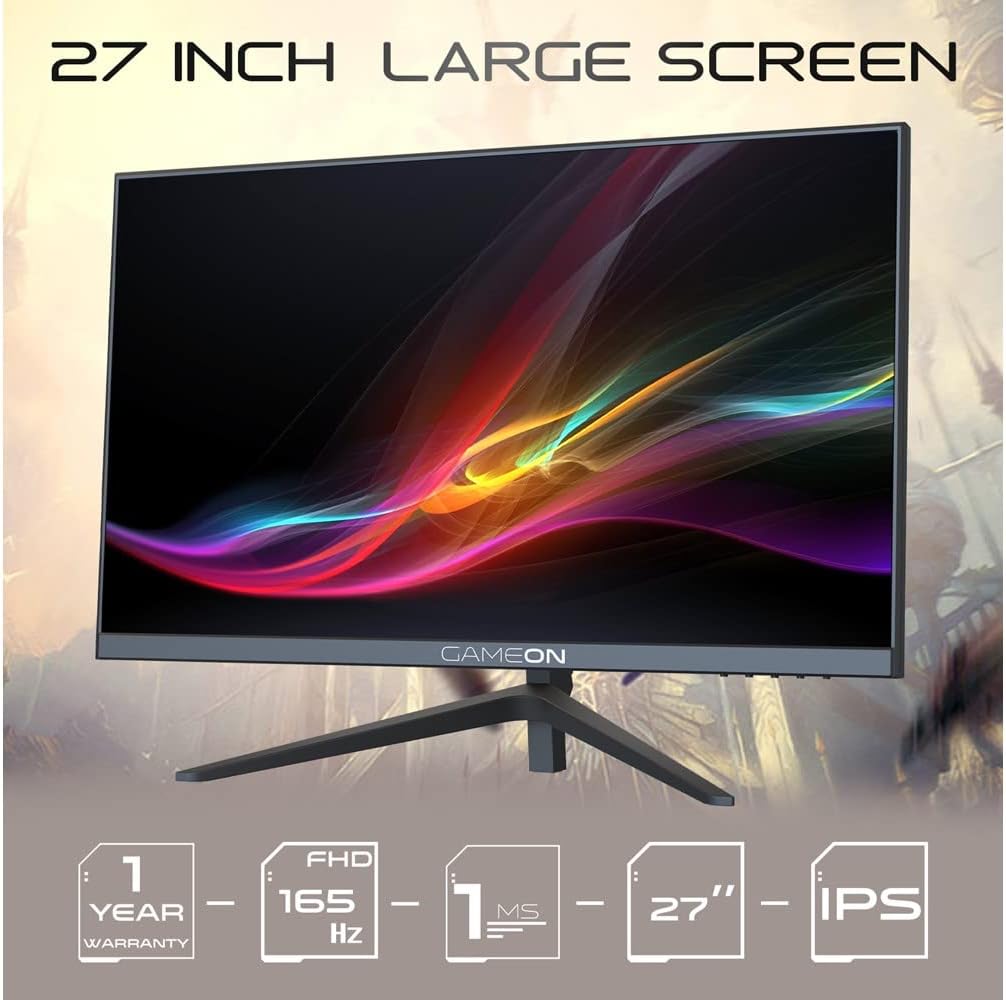 GAMEON Gaming 27" 1920 x 1080P Flat Monitor (GOV127FHD165IPS), IPS Full HD, 165 Hz, 1ms, Gsync & Free Sync, Display Port, DC, HDMI