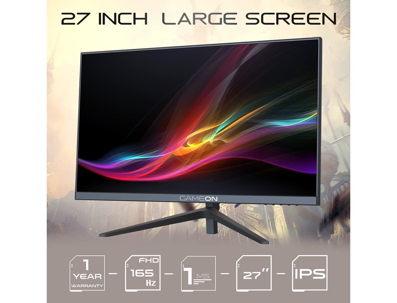 GAMEON Gaming 27" 1920 x 1080P Flat Monitor (GOV127FHD165IPS), IPS Full HD, 165 Hz, 1ms, Gsync & Free Sync, Display Port, DC, HDMI