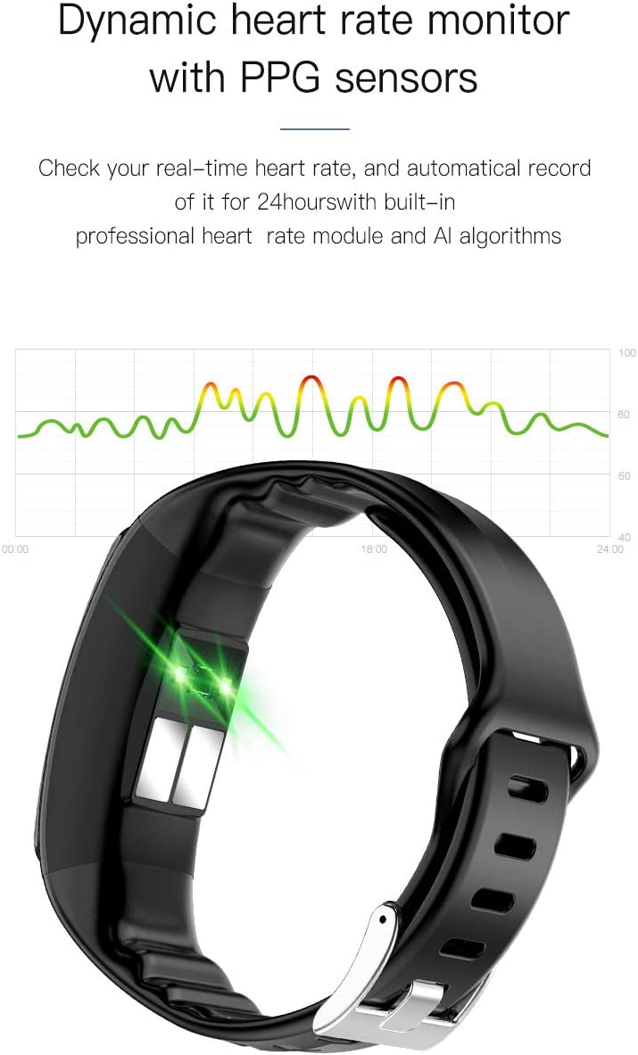 ECG+PPG Dual Monitoring, Blood Oxygen Blood Pressure Sleep Monitoring Smart Watch with Waterproof Sports USB Direct Charge Watch - Android And IOS,Black