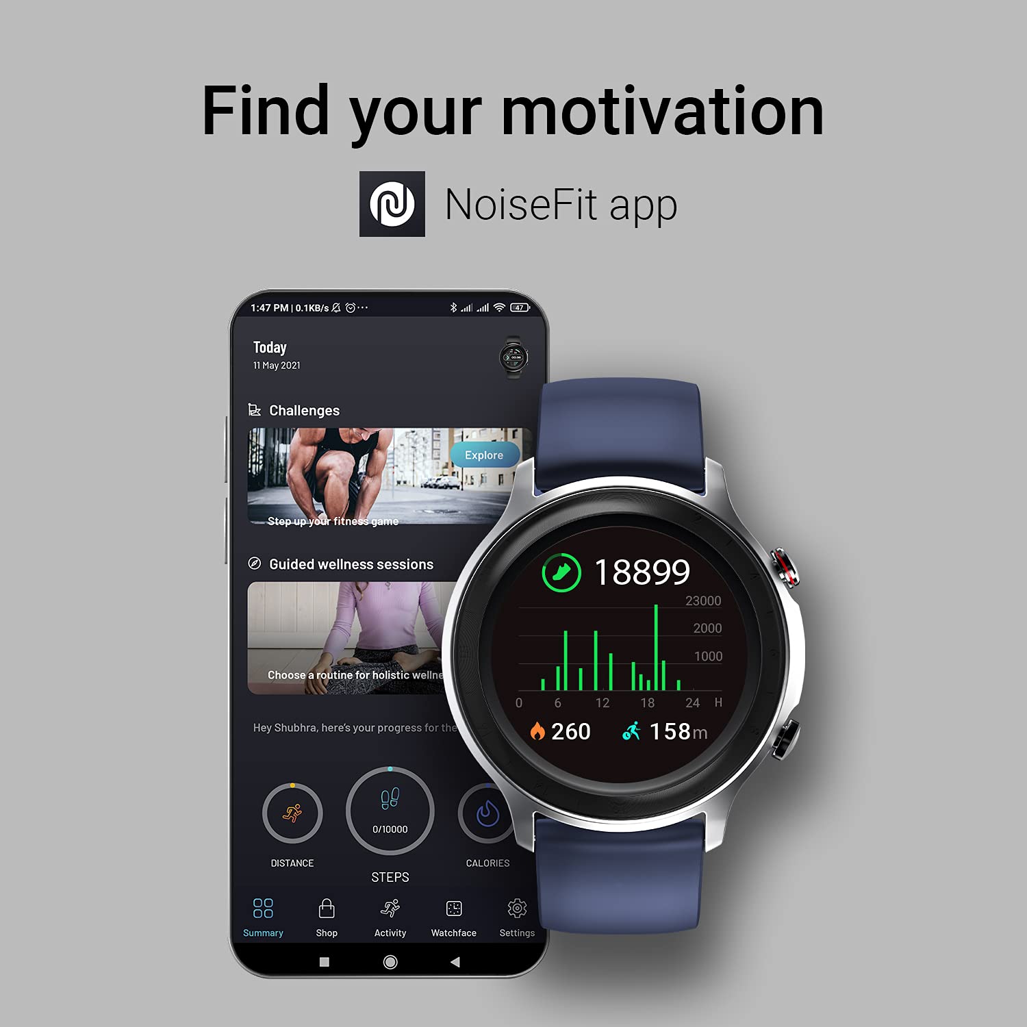 NoiseFit Active Smartwatch for Android and iPhone Fitness Tracker Fitness smartwatch Heart Rate Monitor for Men and Women - Power Blue