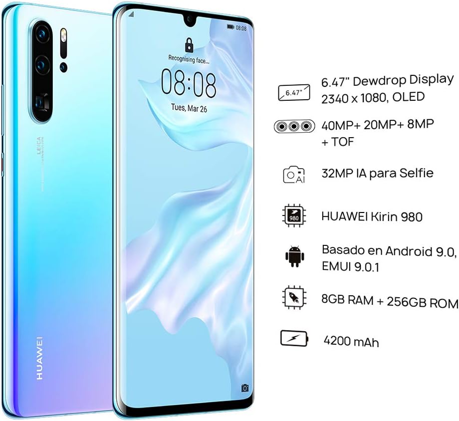 Huawei P30 Pro 128GB+8GB RAM (VOG-L29) 40MP LTE Factory Unlocked GSM Smartphone (International Version) (Breathing Crystal)