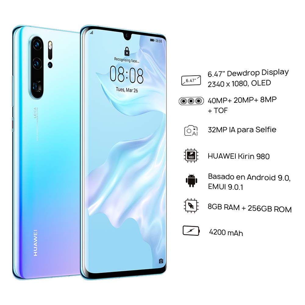 Huawei P30 Pro 128GB+8GB RAM (VOG-L29) 40MP LTE Factory Unlocked GSM Smartphone (International Version) (Breathing Crystal)