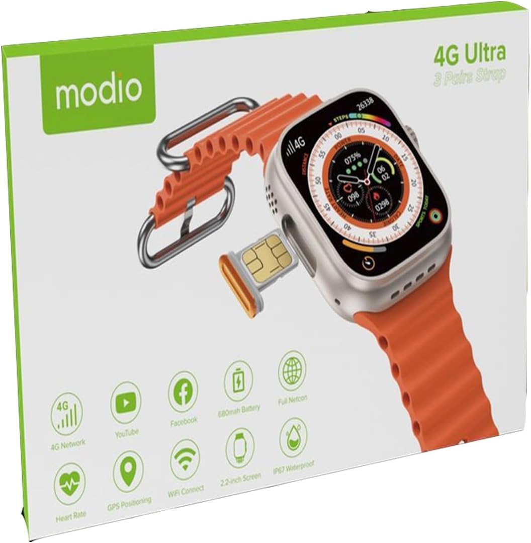 Modio 4G Ultra 2.2 Inch HD Display Smart Watch (Gold), Cellular