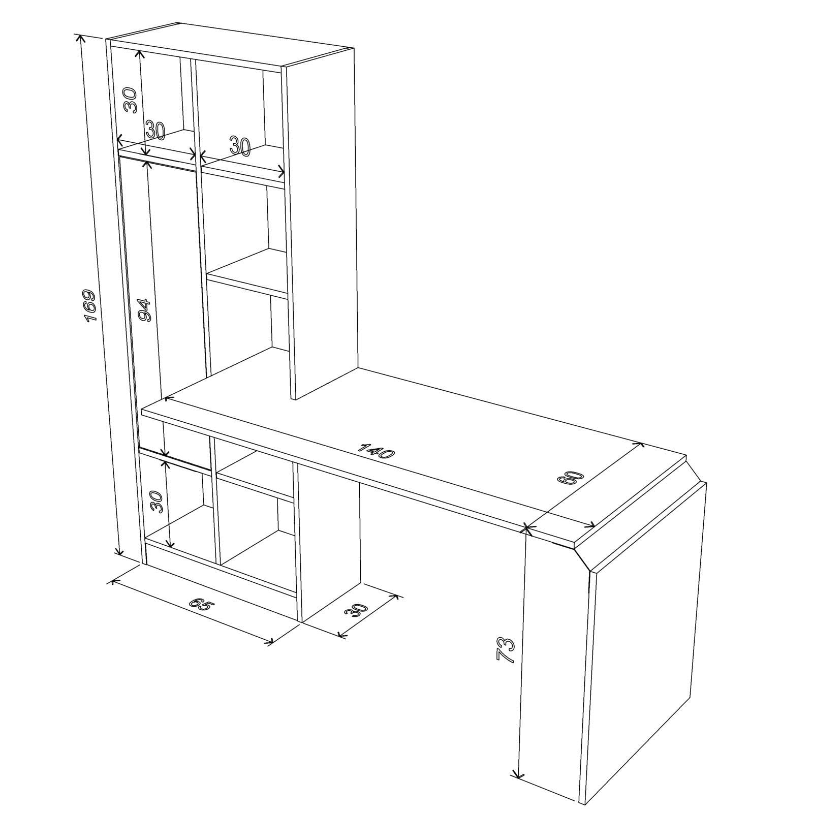 Home Canvas Opus Computer Desk with storage and book case ideal for Home Office, Teak color