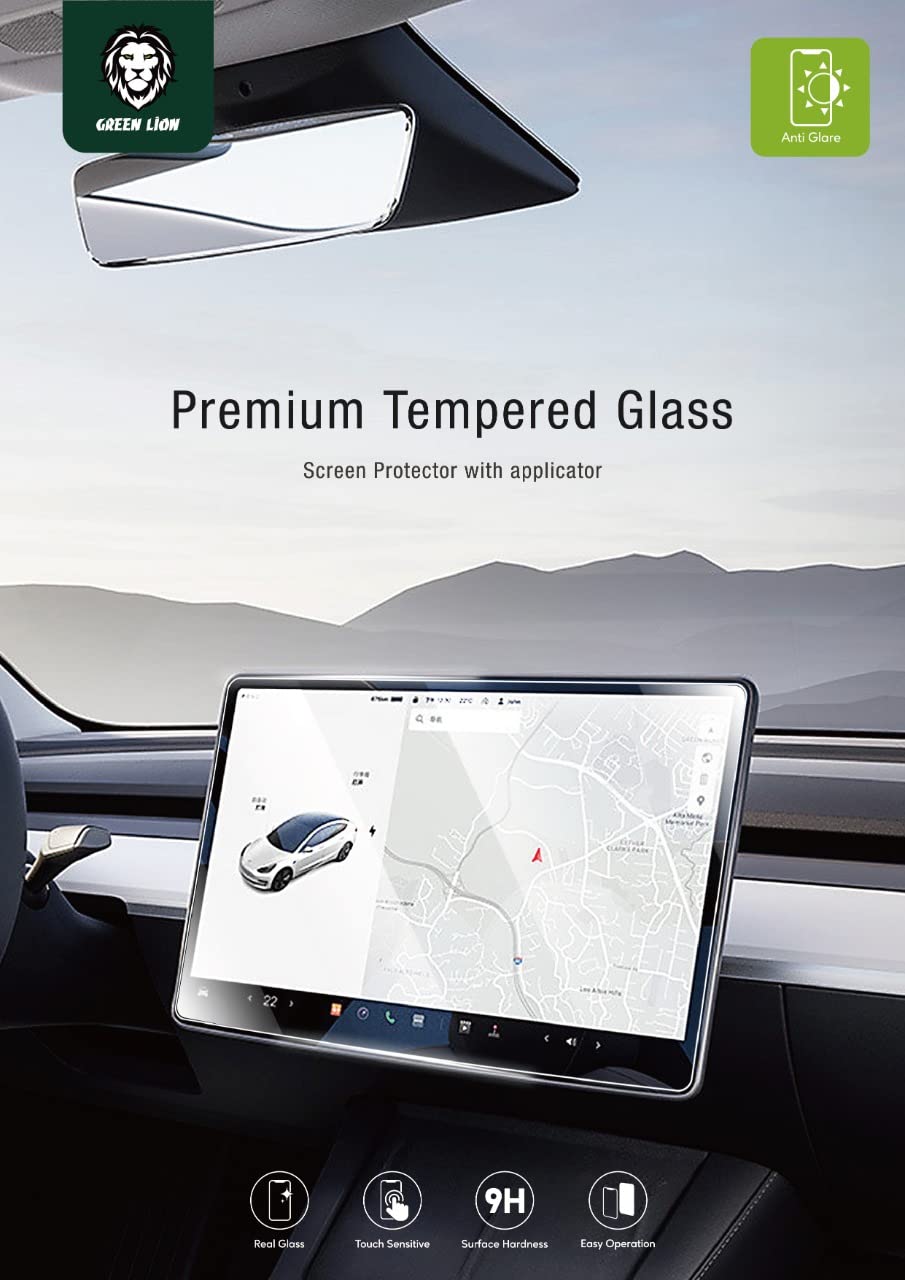 Green Lion Anti-Glare Screen Protector 17" Designed for Tesla Model S and Model X Control Panel Vehicles, Real Glass, Touch Sensitive, 9H Surface Hardness, Easy to Attach - Clear