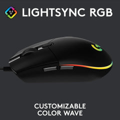 Logitech G203 Lightsync Gaming Mouse, 8000 Dpi, Customizable Buttons & Color Waves - Black