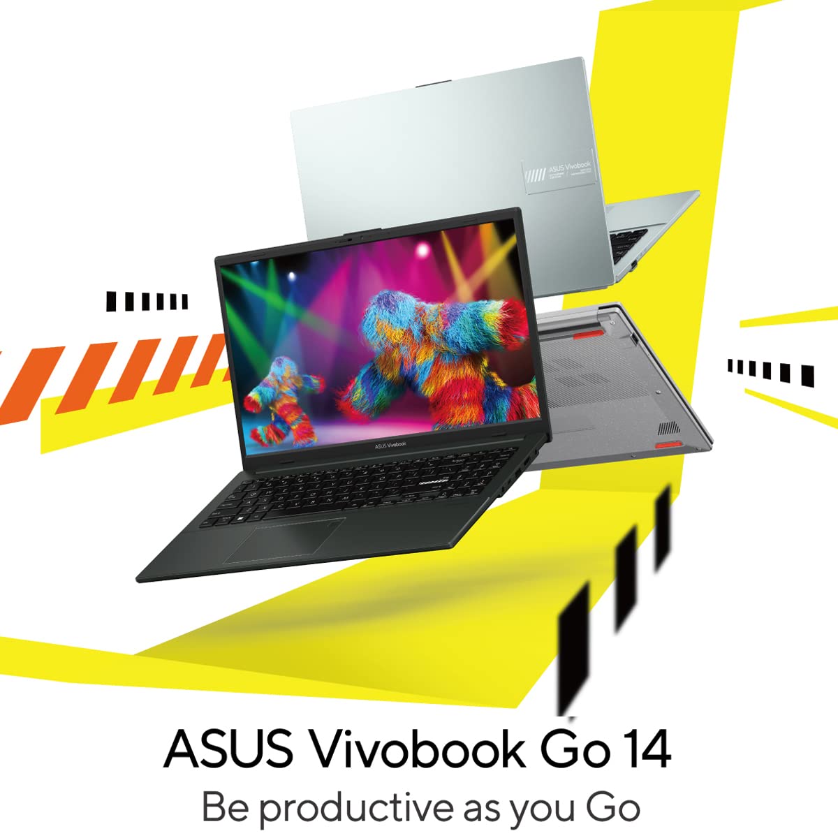 - ASUS Vivobook GO 14 E140FA-NK185W (Mixed Black) Slim Laptop, R5 7520U 8GB 512GB PCIE G3 SSD, AMD Radeon, WIN11 HOME, 14-inch, HD Webcam, Fingerprint, Backlit-Eng-Arb-KB.