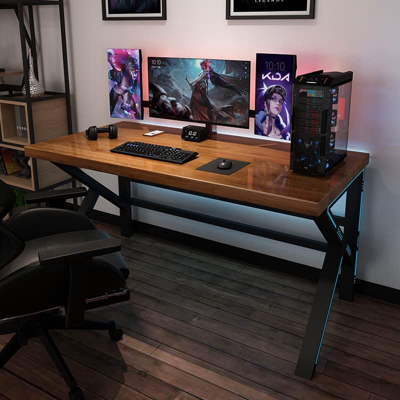 Home desk, antique wood computer desk, sturdy metal desk, gaming desk oak solid wood (60 x 120 cm, k-legs)