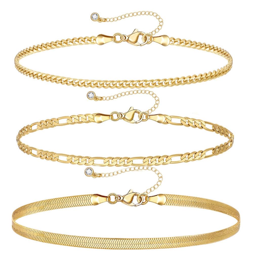 Goodern Gold Layered Bracelets Sets,14K Gold Plated Dainty Classic Adjustable Layered Bracelets for Women Girls Gift,Gold Link Bracelets Sets Fashion Dainty Boho Gold Chain Bracelets Set